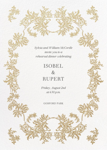 Gold Lace - Rehearsal Dinner Invitation by  Monique Lhuillier