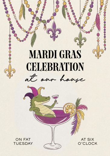 Gator Mardi Gras Cocktail Invitation