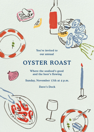 Illustrated Oyster Roast Invitation