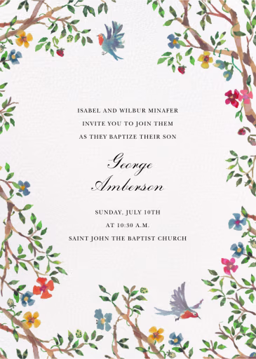 Birds on Bowers - Baptism & Christening Invitation by Happy Menocal
