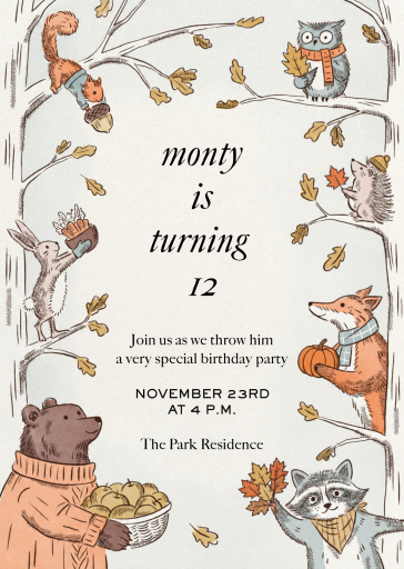Autumn Woodland Animals Invitation