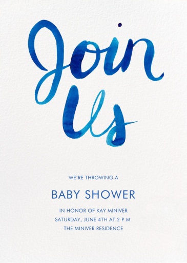 Join Us (Watercolor Script) - Baby Shower Invitation by Linda and Harriett