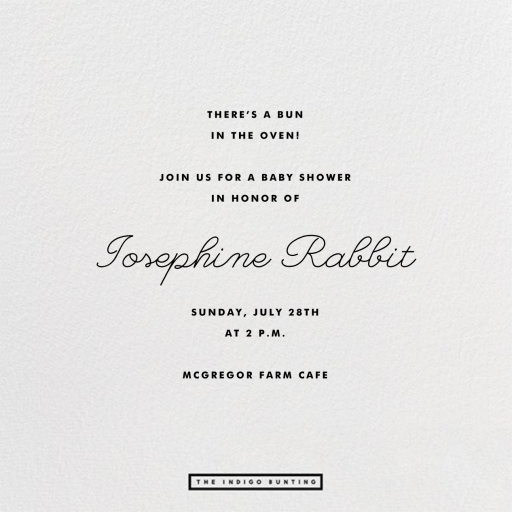 Bun In The Oven - Baby Shower Invitation by The Indigo Bunting - Back