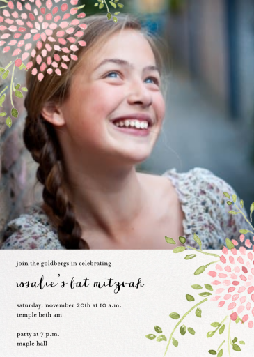 Dahlias Photo (Tall) - Bar & Bat Mitzvah Invitation by Paperless Post