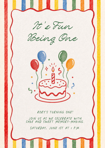 Striped Birthday Cake Invitation