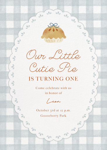 Blue Gingham Pie 1st Invitation