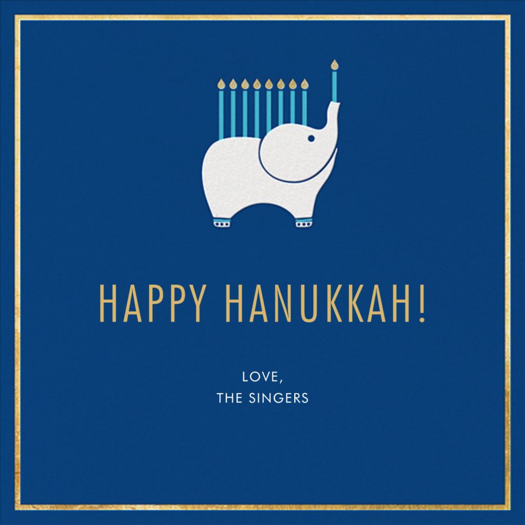 Elephant's Menorah Hanukkah Card Send online instantly Track opens