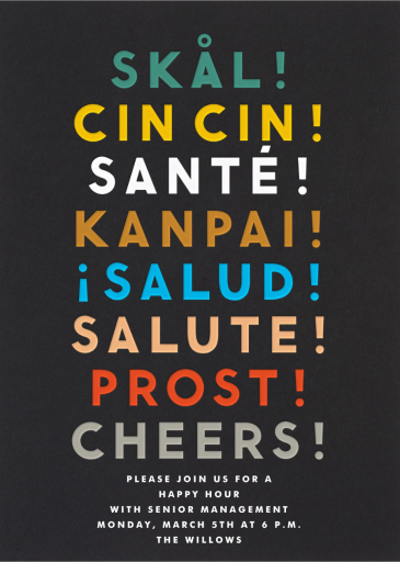 Cheers Language - Happy Hour Invitation by The Indigo Bunting