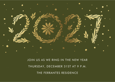 Gold Wreaths & Dots New Year Invitation