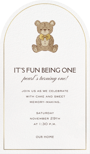 Stuffed Teddy - First Birthday Invitation by Paperless Post