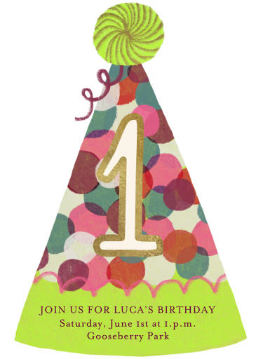 Dotted Party Hat - Birthday Invitation by Maisy Summer