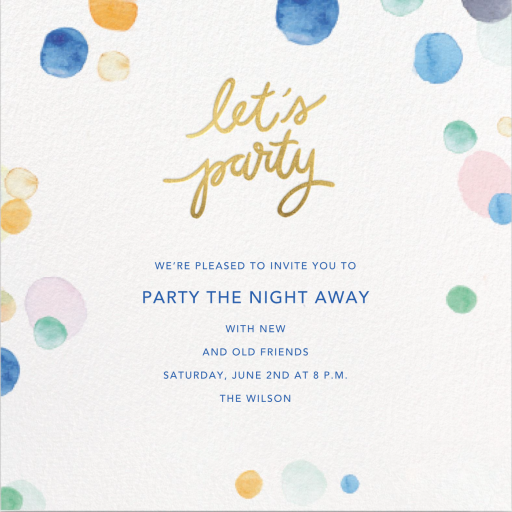 Watercolor Confetti - Cocktail Party Invitation by Sugar Paper
