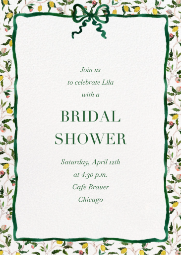 Green Bow Border (Inslee Fariss) - Bridal Shower Invitation by Dogwood Hill