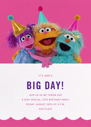 Rosita, Zoe, and Abby - Birthday Invitation by Sesame Street