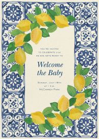 Amalfi Lemons Blue Tile - Baby Shower Invitation by Paperless Post