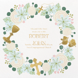 Peony Wreath - Baptism & Christening Invitation by Paperless Post