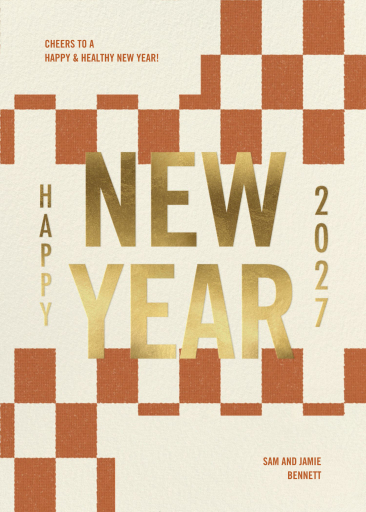 Retro Checkerboard New Year Card