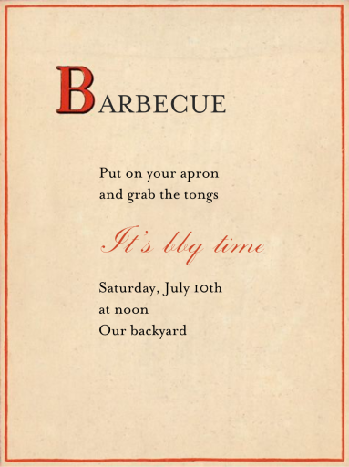 Red Letter - BBQ Invitation by John Derian - Back