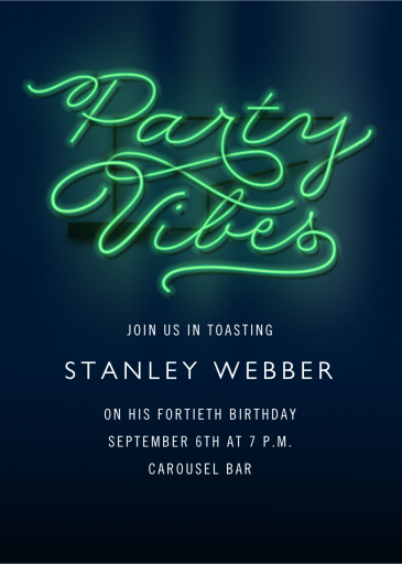Party Vibes Green Neon Sign - Birthday Invitation by Cheree Berry Paper & Design