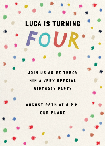 Confetti Dots - Birthday Invitation by Mr. Boddington's Studio