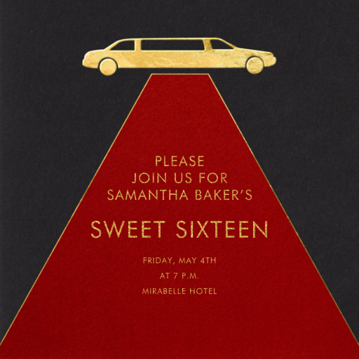 Red Carpet Sweet 16 Birthday Invitation Send online instantly RSVP tracking