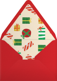 Einladungsumschlag mit dem Weihnachtsmann, der Geschenke transportiert