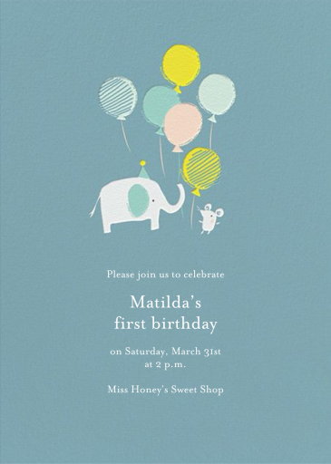 Elephant Balloons - First Birthday Invitation by Little Cube
