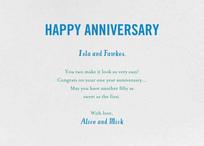 Birds Married Fifty Years - Anniversary Card by Mr. Boddington's Studio - Back