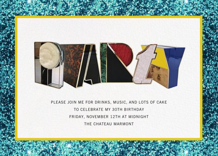 Alphabet Turquoise - Birthday Invitation by Mary Katrantzou