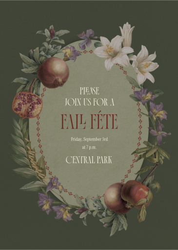 Pomegranates and Flowers - Fall Party Invitation by Open Sea Design Co.