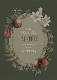 Pomegranates and Flowers - Fall Party Invitation by Open Sea Design Co.