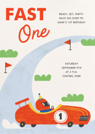 Speedy Race Car - First Birthday Invitation by Paperless Post