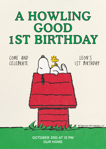 Snoopy House 1st Birthday Invitation