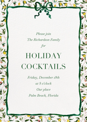 Green Bow Border (Inslee Fariss) - Holiday Party Invitation by Dogwood Hill