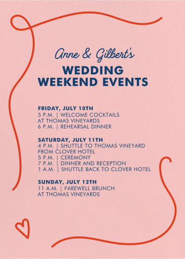 Playful Heart Schedule - Welcome Party Invitation by Paperless Post