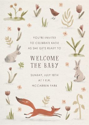 Woodland themed baby shower clearance invitations