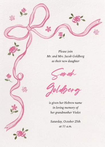 Rosy Bow - Bris/Baby Naming Invitation by Paperless Post