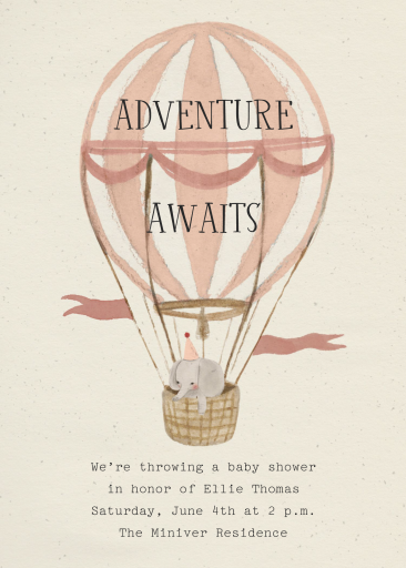 Elephant Hot Air Balloon Invitation