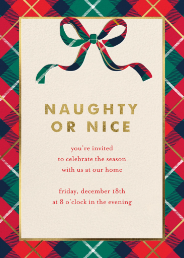 Plaid Bow Holiday Invitation