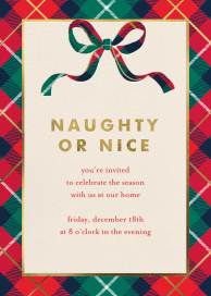 Plaid Bow Holiday Invitation