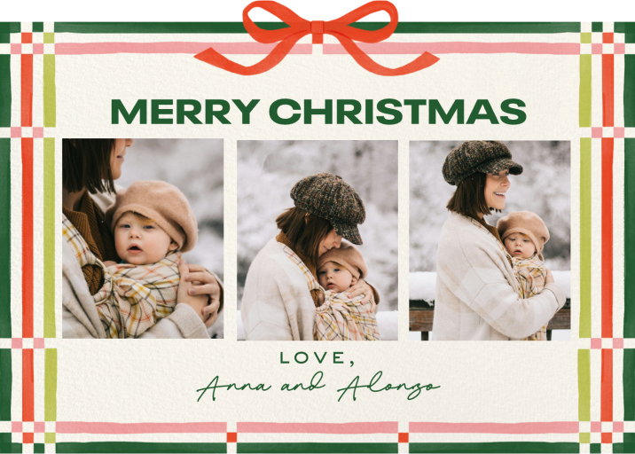 Photo Plaid Bow Christmas Card