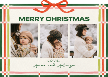 Photo Plaid Bow Christmas Card