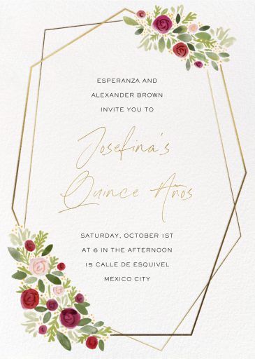Floral Heptagon Border - Quinceañera Invitation by Paperless Post