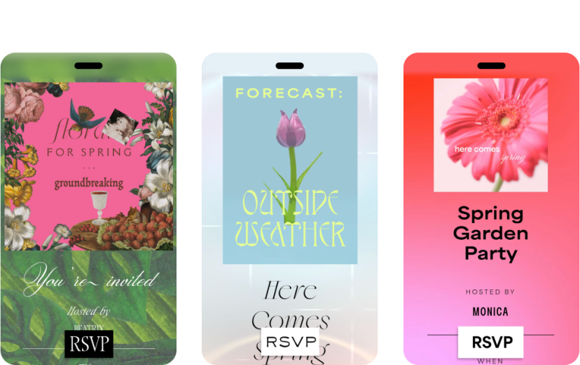 Three spring themed Flyer invites on a pink gradient background