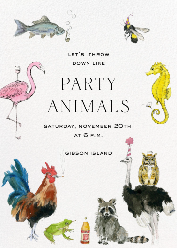 Watercolor Party Animals Invitation