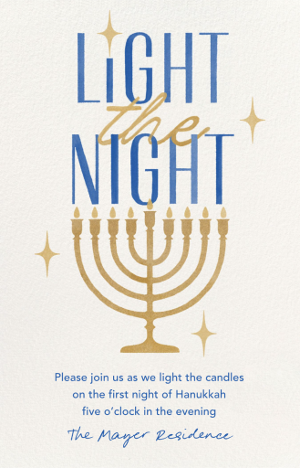 Gold Menorah Hanukkah Invitation