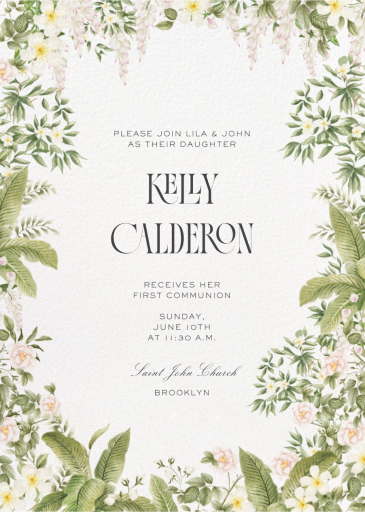 Botanical Border - First Communion Invitation by Sketch Design Studio