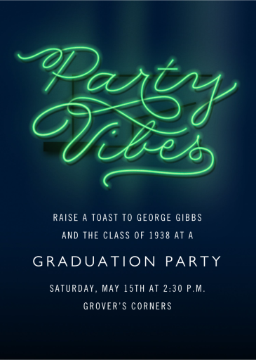 Party Vibes Green Neon Sign - Graduation Party Invitation by Cheree Berry Paper & Design