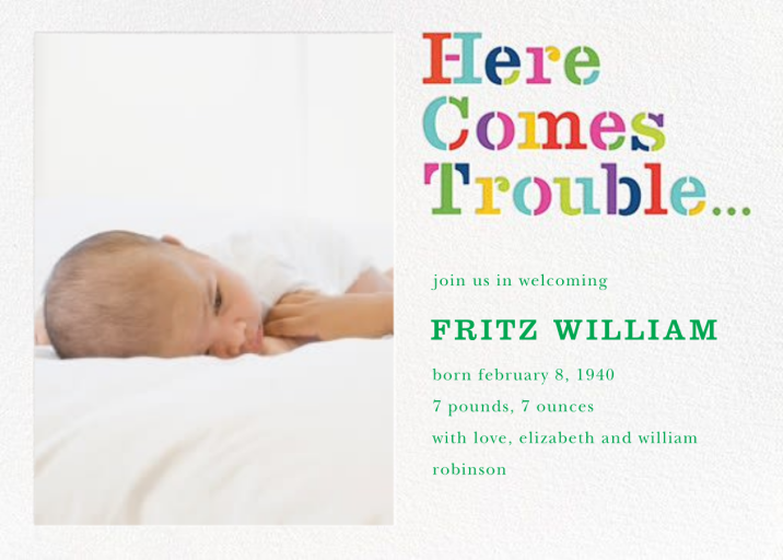 Here Comes Trouble (Photo) - Birth Announcement by kate spade new york