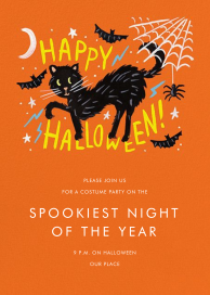 Invitación de Halloween con estrellas y gato negro